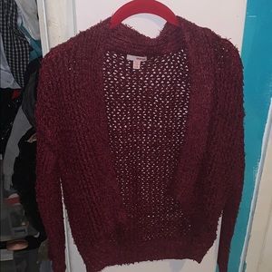 Burgundy , netted cardigan